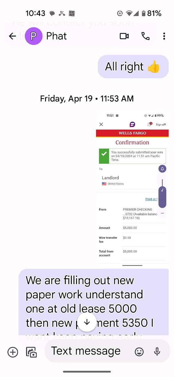 Wire confirmation with lease reference